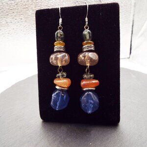 LONG STERLING COLORFUL "BLOB BEADS" STONE & GLASS EARRINGS 71